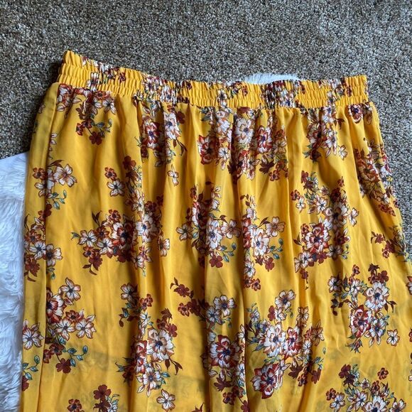 Torrid Pants Pull On Chiffon Floral Elastic Waist Yellow Wide Flowy Women’s 2X - Picture 3 of 7